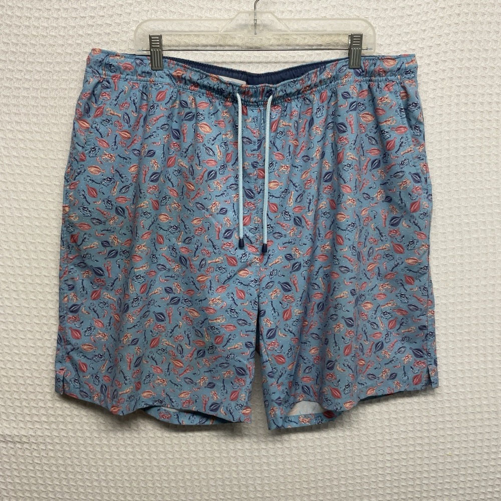 Peter Millar Men's Island Blue Bottom Feeders Graphic Print 40 x 8" Swim Trunks